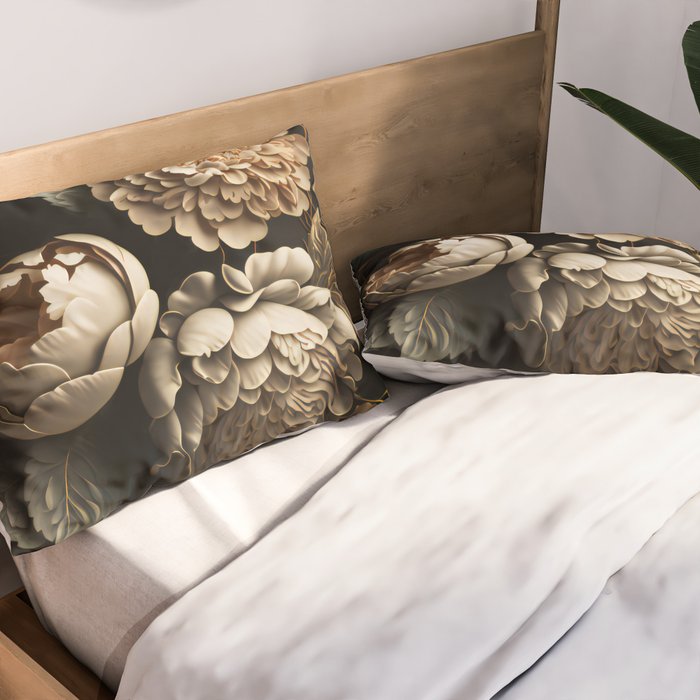 Victorian Cameo and Dark Floral Print Pillow Sham Gallery Image 2