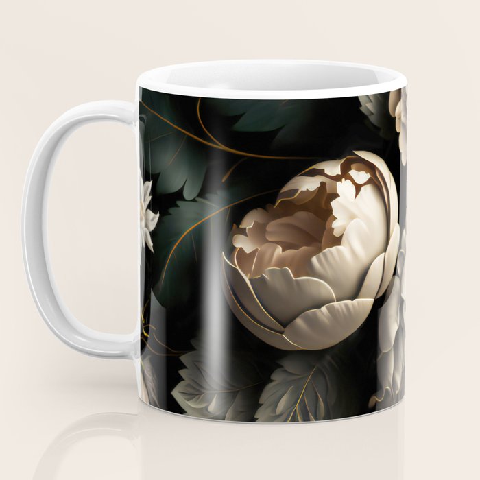 Victorian Cameo and Dark Floral Print Coffee Mug Gallery Image 3