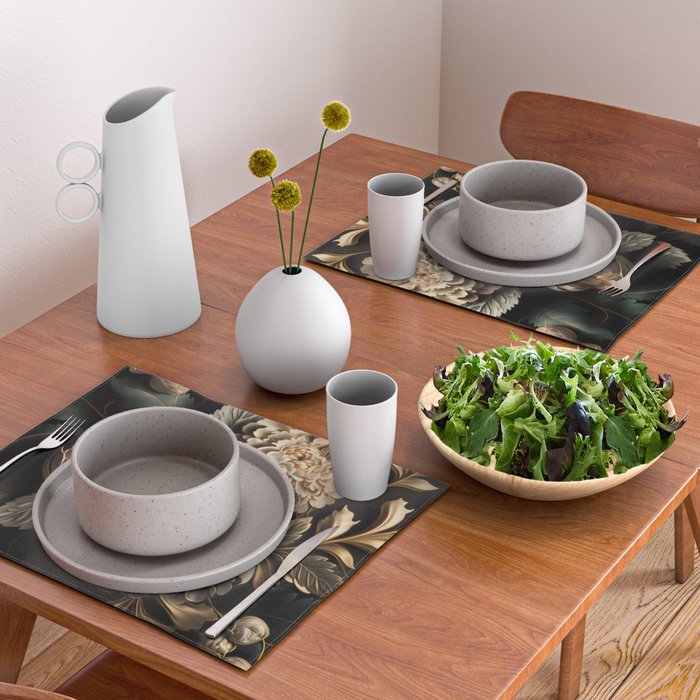 Victorian Cameo and Dark Floral Print Placemat Gallery Image 2