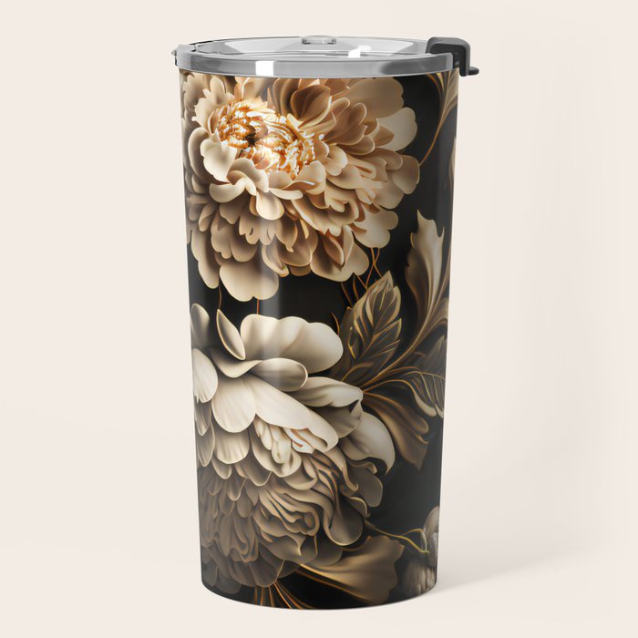 Victorian Cameo and Dark Floral Print Travel Mug Gallery Image 2