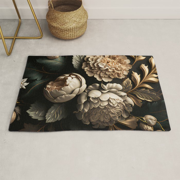 Victorian Cameo and Dark Floral Print Rug Gallery Image 1