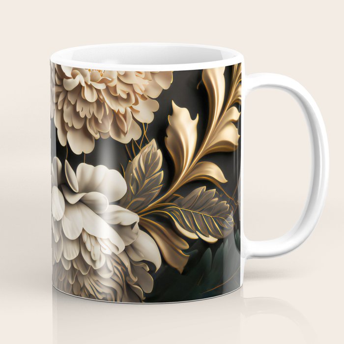 Victorian Cameo and Dark Floral Print Coffee Mug Gallery Image 1