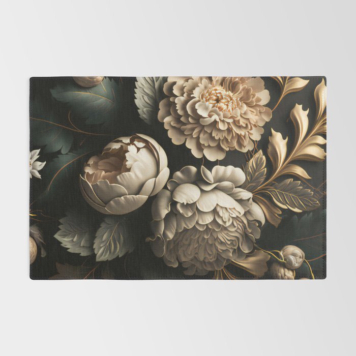 Victorian Cameo and Dark Floral Print Rug Gallery Image 2