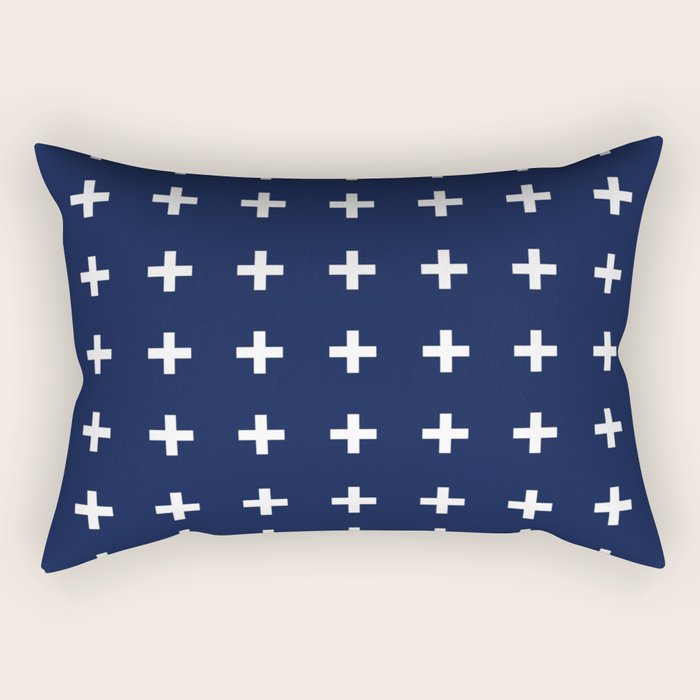 Navy Blue Swiss Cross Minimalist Line Drawing Rectangular Pillow Gallery Image 1