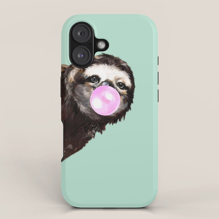 Bubble Gum Sneaky Sloth in Green iPhone Case Gallery Image 1
