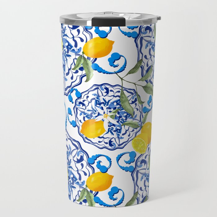 Summer,citrus,Mediterranean style,lemon fruit,simple pattern  Travel Mug Gallery Image 1