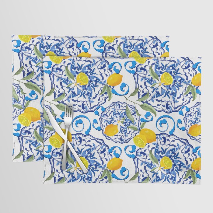 Summer,citrus,Mediterranean style,lemon fruit,simple pattern  Placemat Gallery Image 1