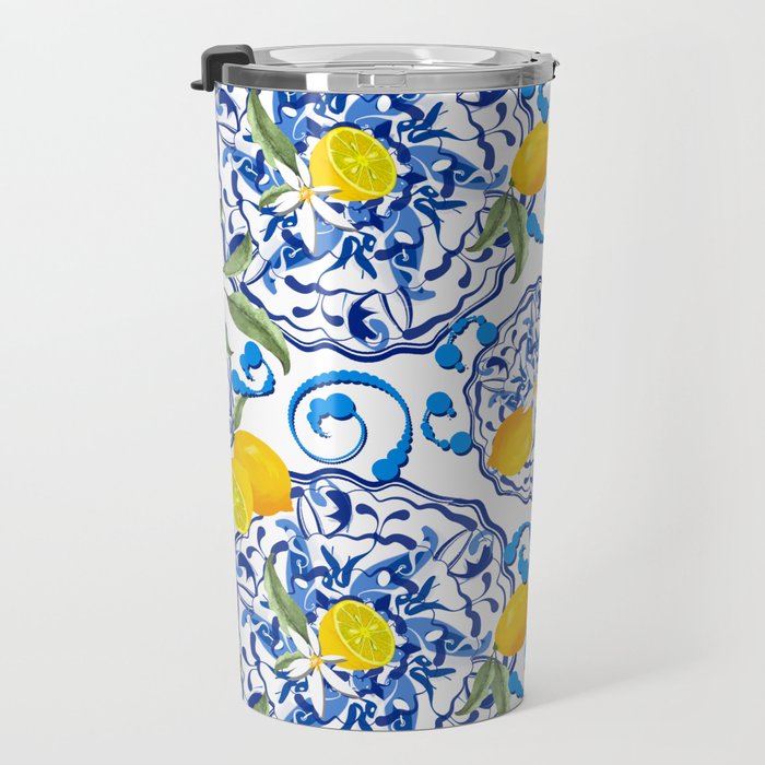 Summer,citrus,Mediterranean style,lemon fruit,simple pattern  Travel Mug Gallery Image 3