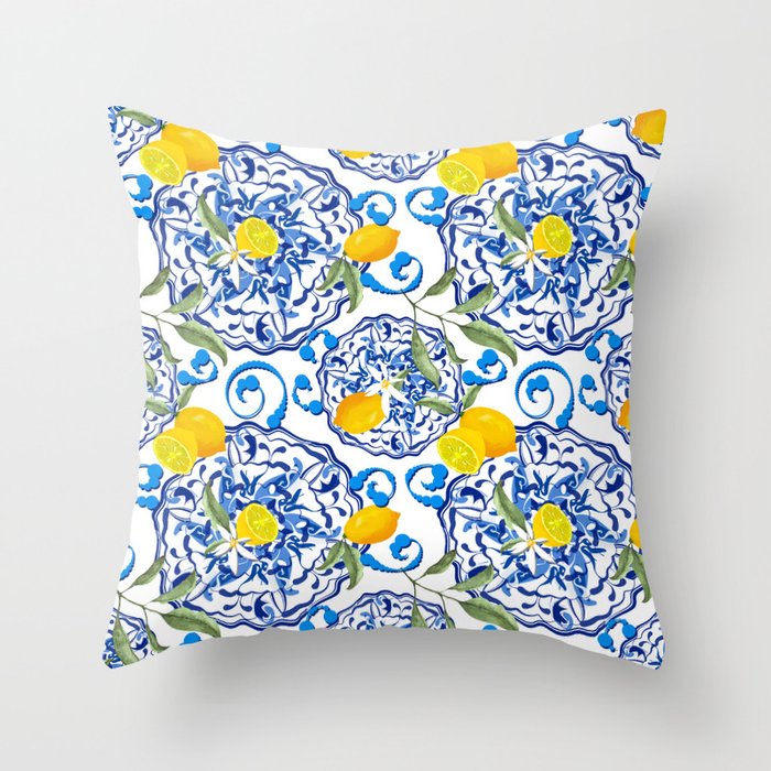 Summer,citrus,Mediterranean style,lemon fruit,simple pattern  Throw Pillow Gallery Image 1