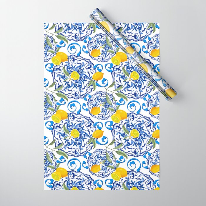 Summer,citrus,Mediterranean style,lemon fruit,simple pattern  Wrapping Paper Gallery Image 1