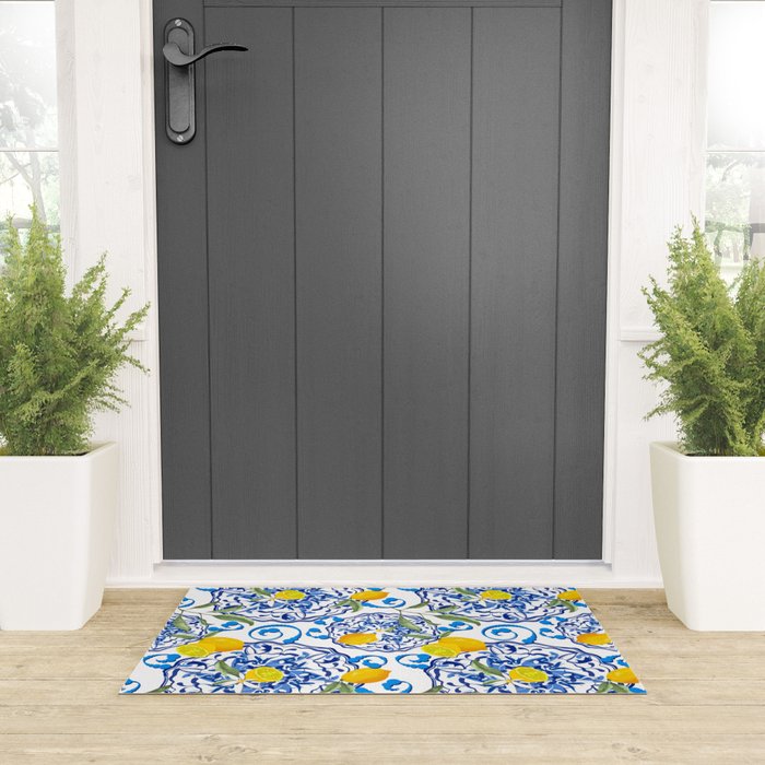 Summer,citrus,Mediterranean style,lemon fruit,simple pattern  Welcome Mat Gallery Image 3