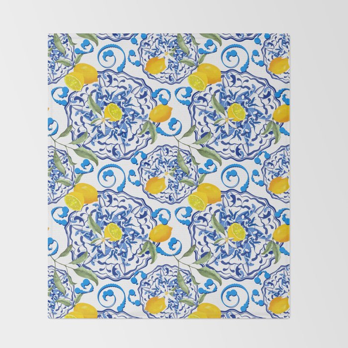 Summer,citrus,Mediterranean style,lemon fruit,simple pattern  Throw Blanket Gallery Image 2