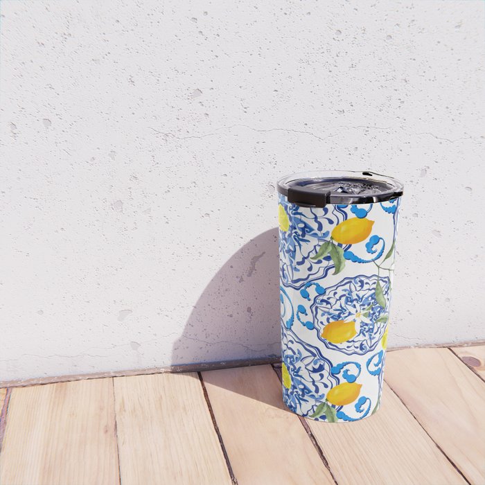 Summer,citrus,Mediterranean style,lemon fruit,simple pattern  Travel Mug Gallery Image 4
