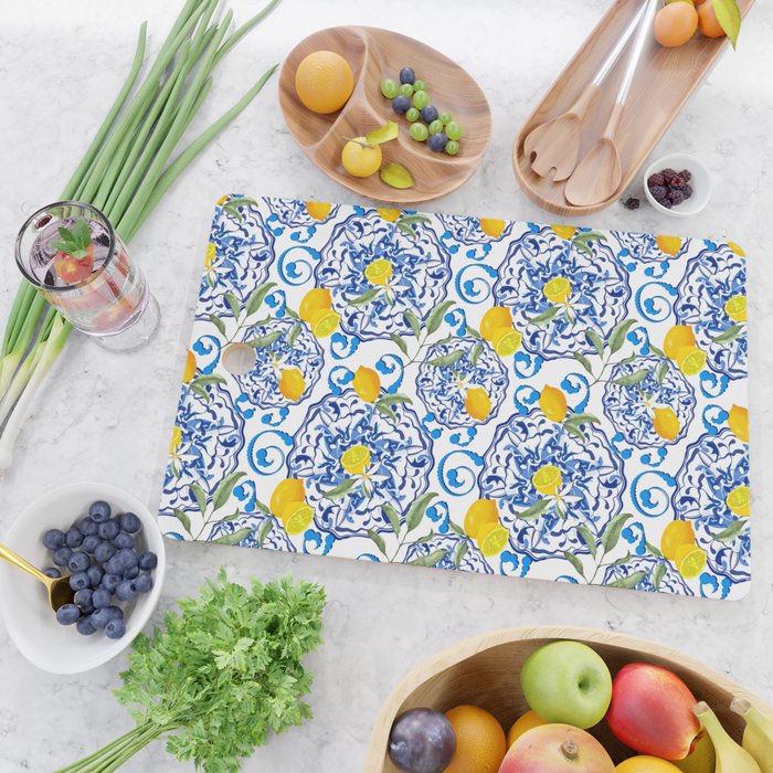 Summer,citrus,Mediterranean style,lemon fruit,simple pattern  Cutting Board Gallery Image 2