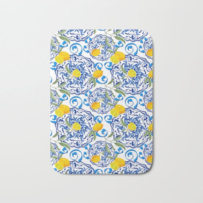 Summer,citrus,Mediterranean style,lemon fruit,simple pattern  Bath Mat Gallery Image 1