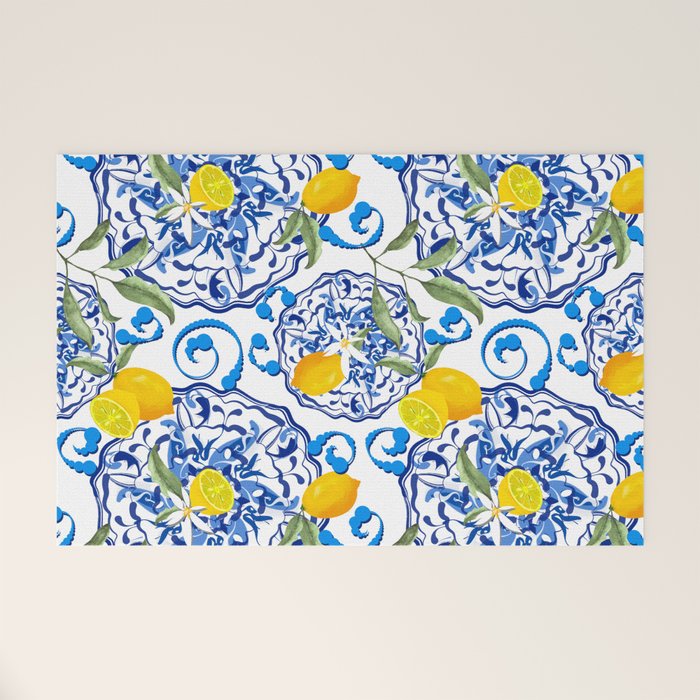 Summer,citrus,Mediterranean style,lemon fruit,simple pattern  Welcome Mat Gallery Image 1