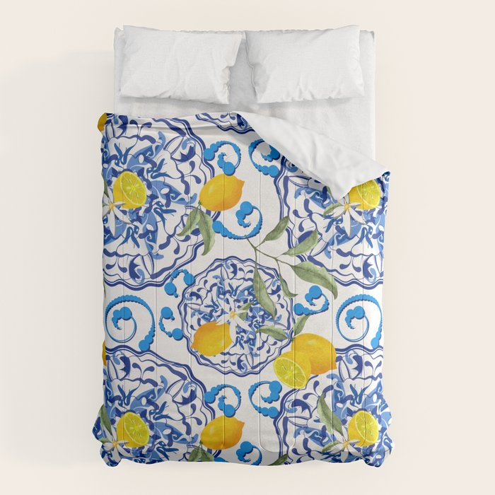 Summer,citrus,Mediterranean style,lemon fruit,simple pattern  Comforter Gallery Image 1