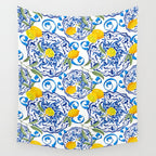 Summer,citrus,Mediterranean style,lemon fruit,simple pattern  Wall Tapestry Gallery Image 4