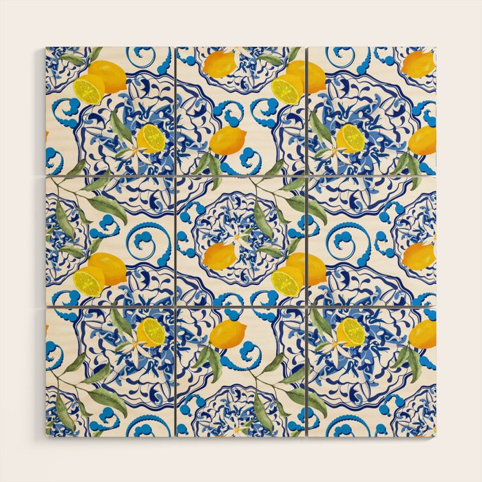 Summer,citrus,Mediterranean style,lemon fruit,simple pattern  Wood Wall Art Gallery Image 1