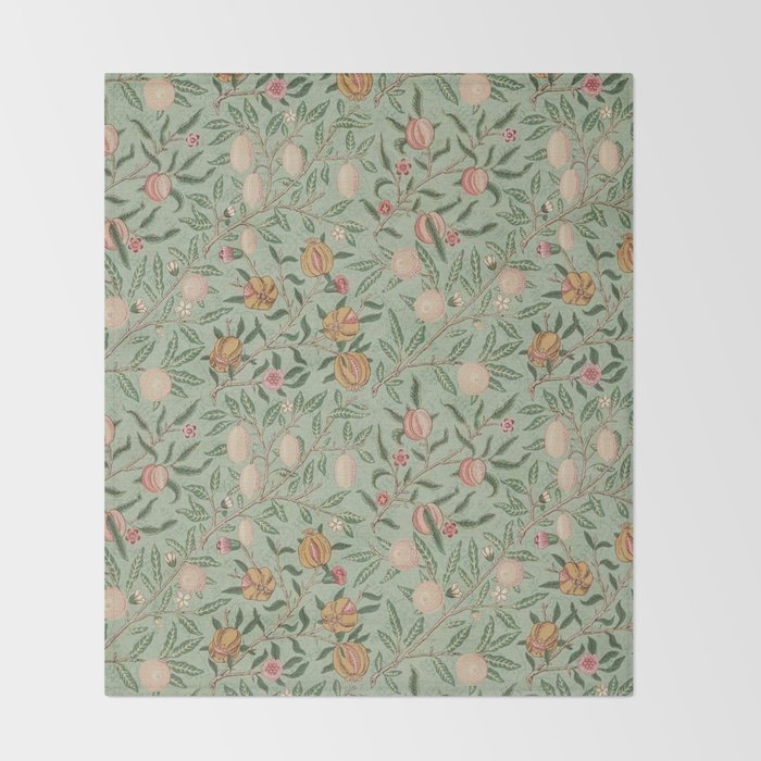 William Morris Vintage Fruit Sage Green  Throw Blanket Gallery Image 2