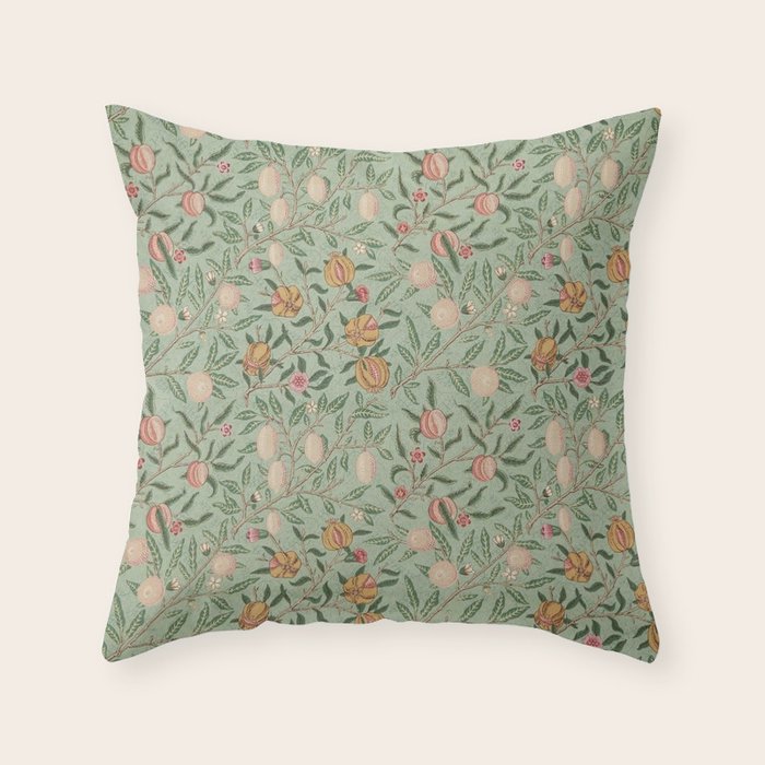 William Morris Vintage Fruit Sage Green  Throw Pillow Gallery Image 6