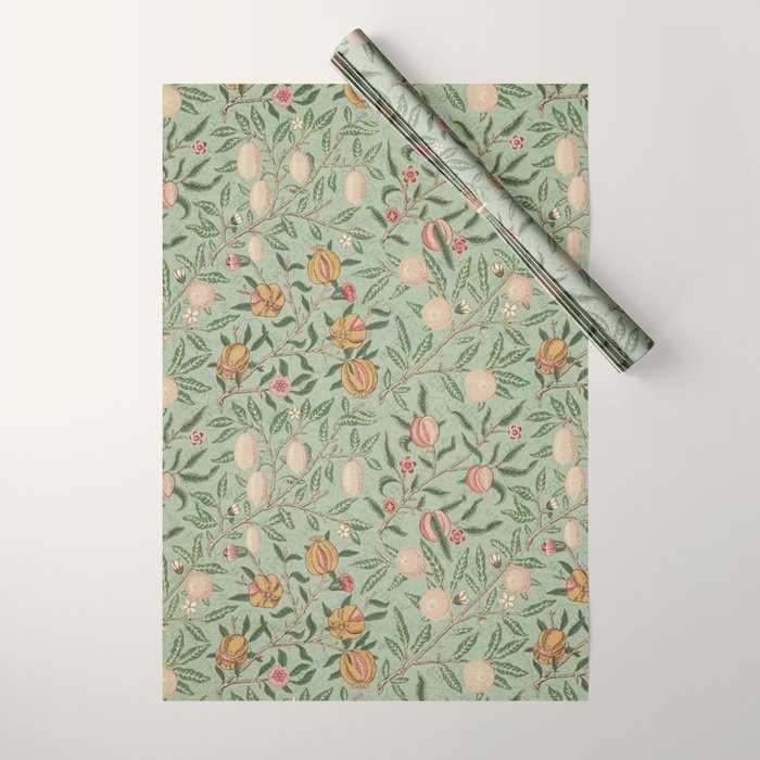 William Morris Vintage Fruit Sage Green  Wrapping Paper Gallery Image 1