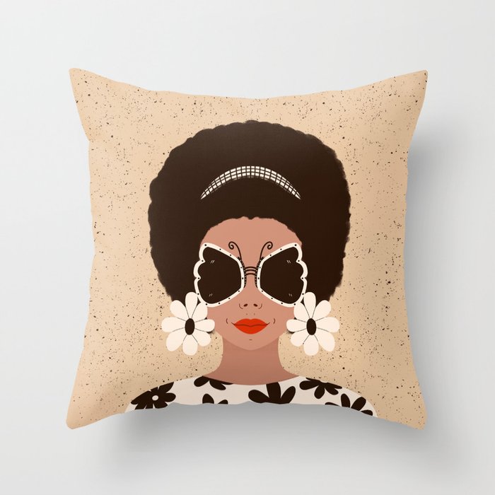 Afro Woman Portrait - Retro vibes  Throw Pillow Gallery Image 1