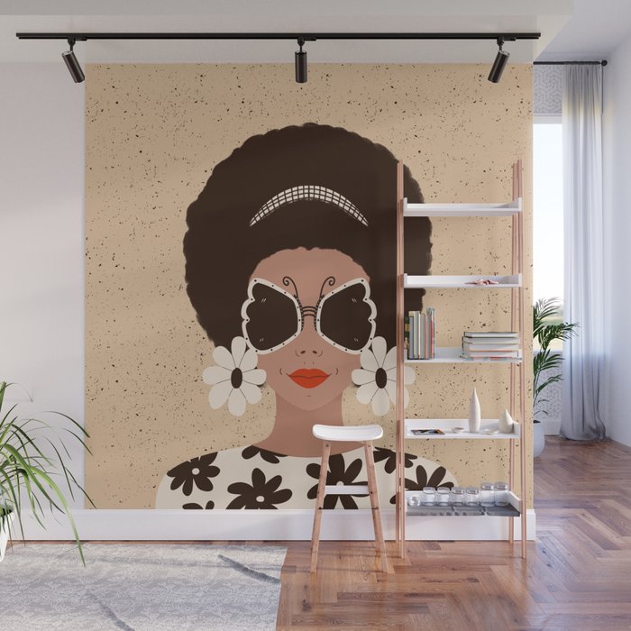 Afro Woman Portrait - Retro vibes  Wall Mural Gallery Image 1