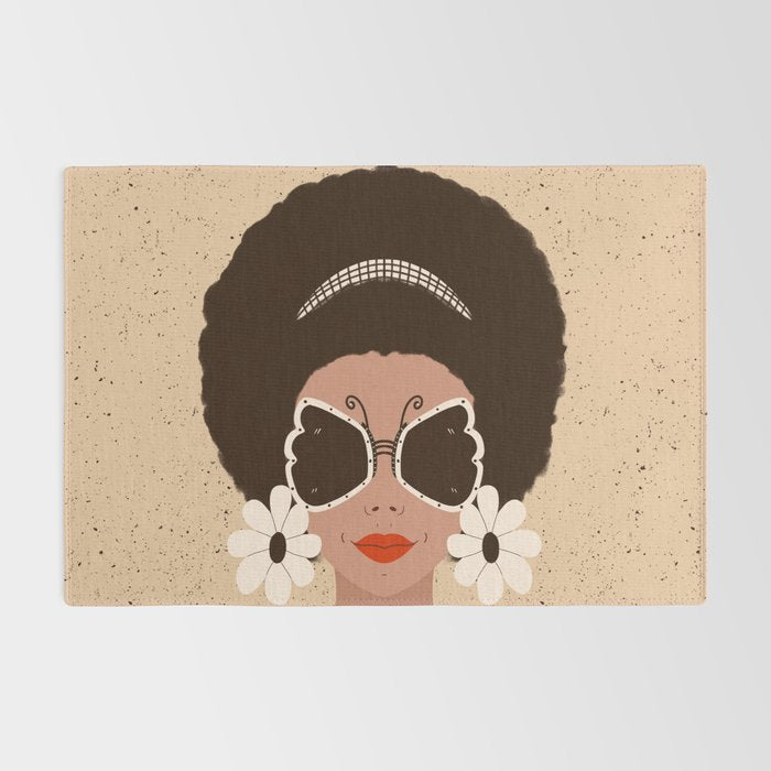 Afro Woman Portrait - Retro vibes  Rug Gallery Image 2