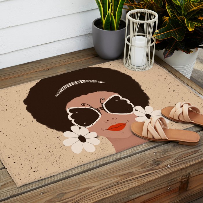 Afro Woman Portrait - Retro vibes  Outdoor Rug Gallery Image 2