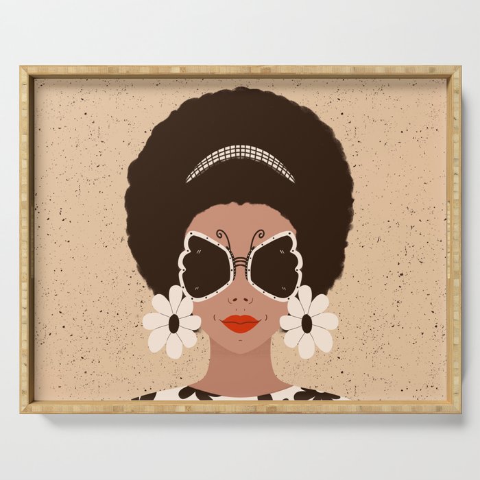 Afro Woman Portrait - Retro vibes  Serving Tray Gallery Image 1