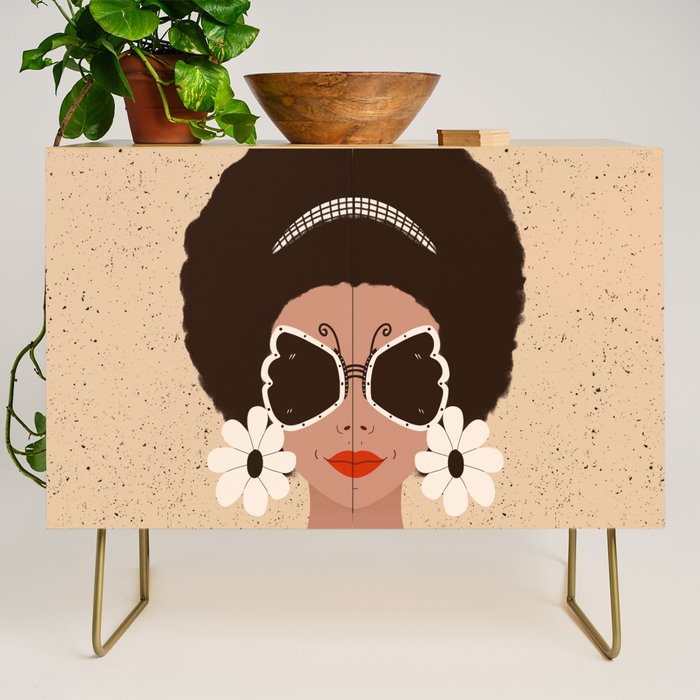 Afro Woman Portrait - Retro vibes  Credenza Gallery Image 1