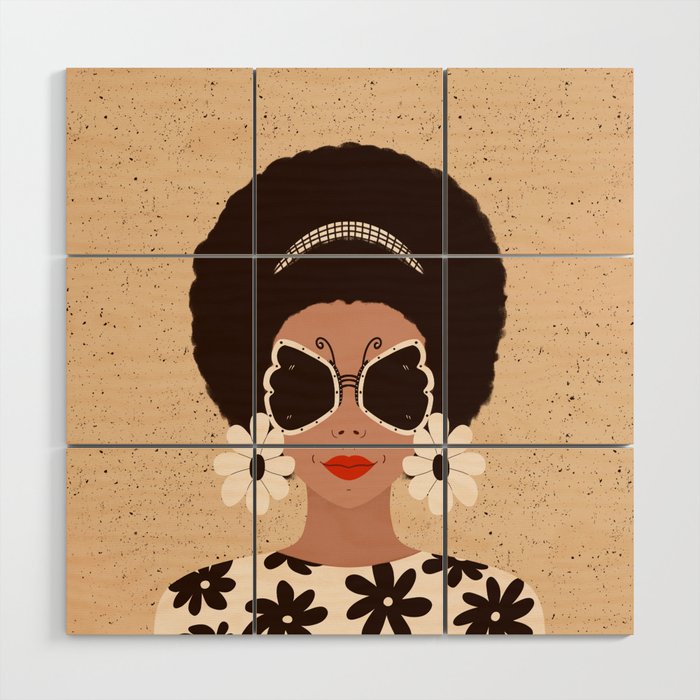 Afro Woman Portrait - Retro vibes  Wood Wall Art Gallery Image 1