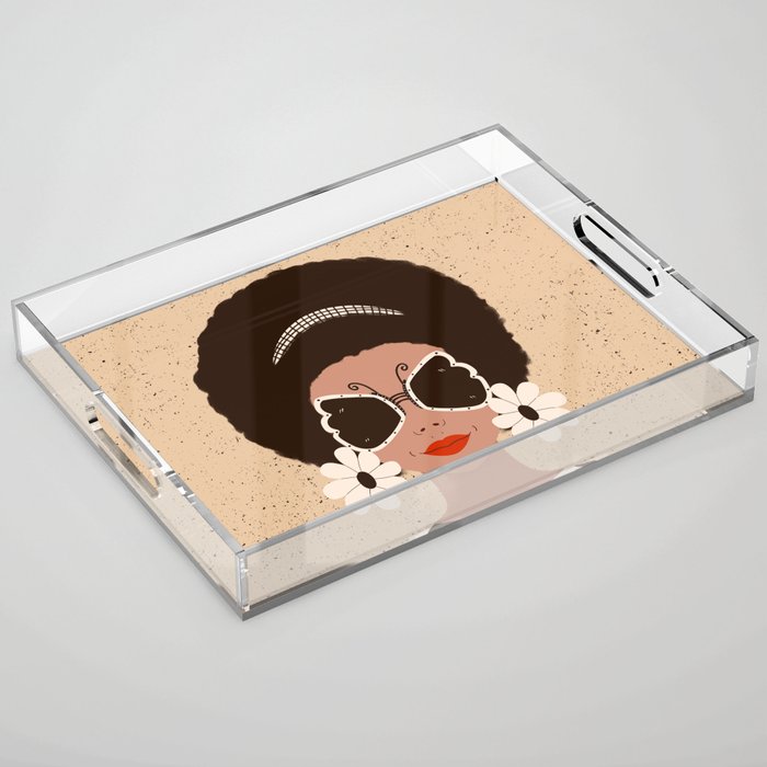 Afro Woman Portrait - Retro vibes  Acrylic Tray Gallery Image 1