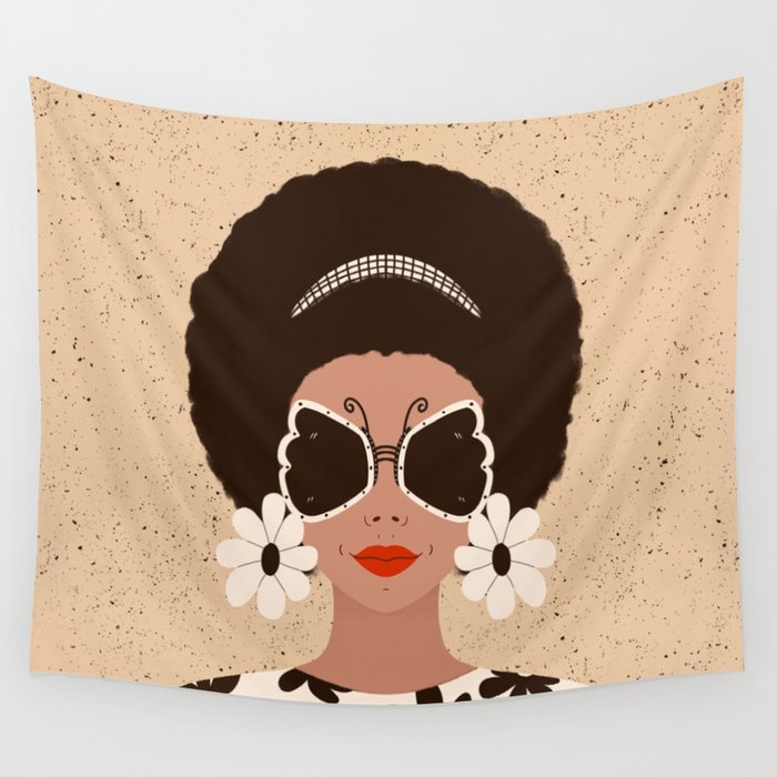 Afro Woman Portrait - Retro vibes  Wall Tapestry Gallery Image 4