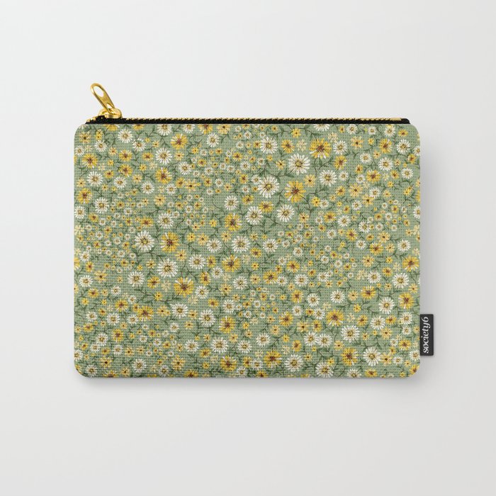 70s Daisies on Sage, retro, vintage, green, cottagecore Carry All Pouch Gallery Image 1