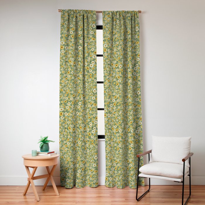 70s Daisies on Sage, retro, vintage, green, cottagecore Window Curtain Gallery Image 4