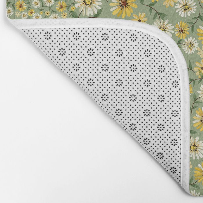 70s Daisies on Sage, retro, vintage, green, cottagecore Bath Mat Gallery Image 2