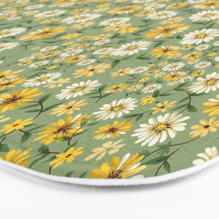 70s Daisies on Sage, retro, vintage, green, cottagecore Bath Mat Gallery Image 3