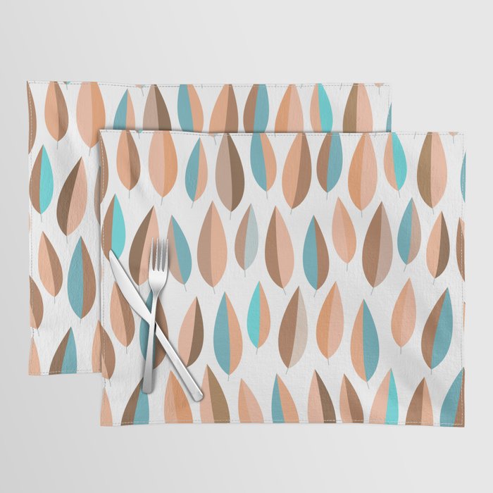 Mid Mod Dancing Leaf Pattern in earthy Peach & Jade Placemat Gallery Image 1