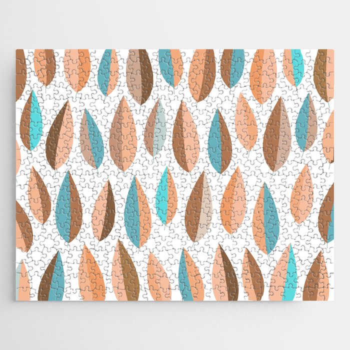 Mid Mod Dancing Leaf Pattern in earthy Peach & Jade Jigsaw Puzzle Gallery Image 1