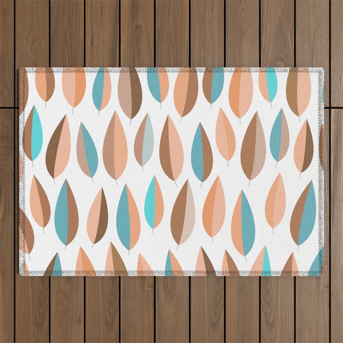 Mid Mod Dancing Leaf Pattern in earthy Peach & Jade Outdoor Rug Gallery Image 1
