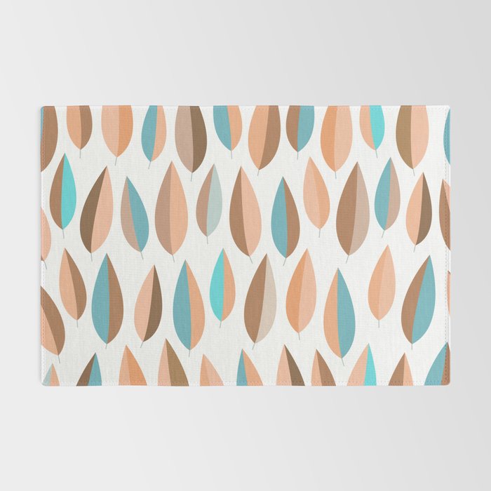 Mid Mod Dancing Leaf Pattern in earthy Peach & Jade Rug Gallery Image 2