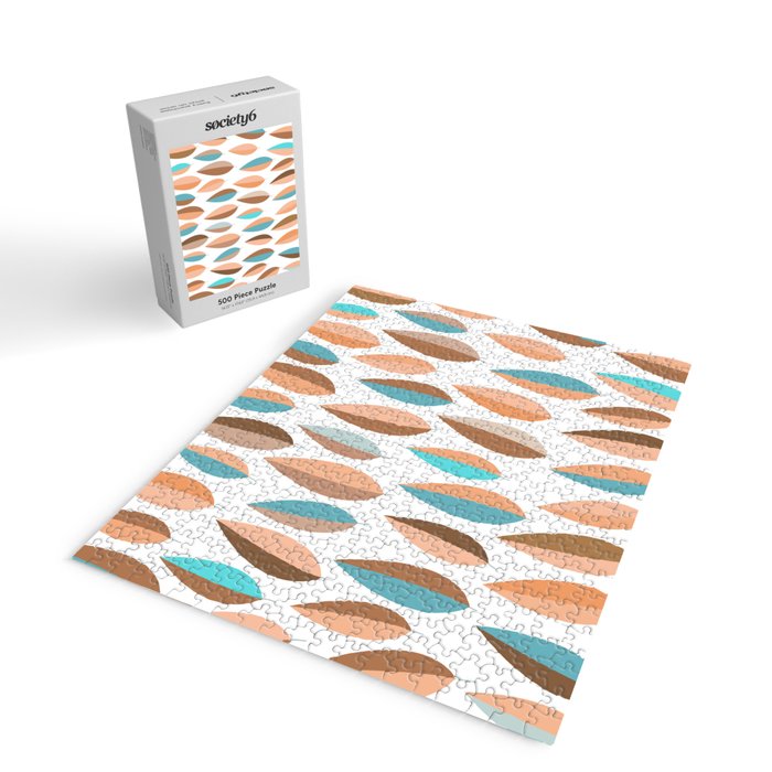 Mid Mod Dancing Leaf Pattern in earthy Peach & Jade Jigsaw Puzzle Gallery Image 2