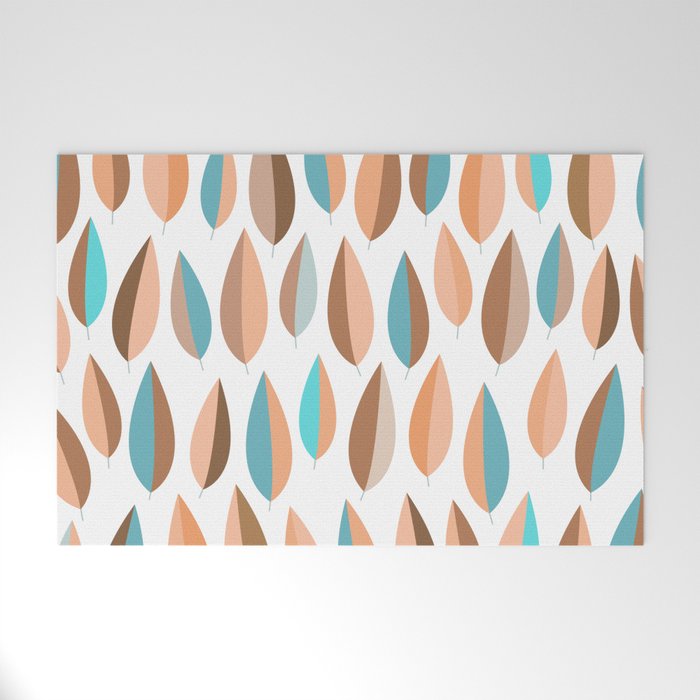Mid Mod Dancing Leaf Pattern in earthy Peach & Jade Welcome Mat Gallery Image 1