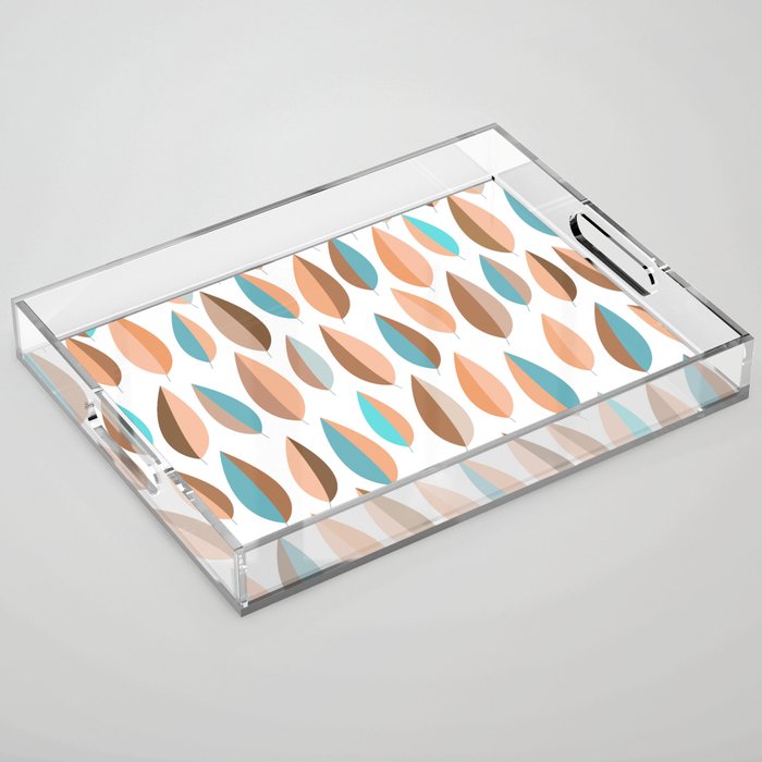 Mid Mod Dancing Leaf Pattern in earthy Peach & Jade Acrylic Tray Gallery Image 1