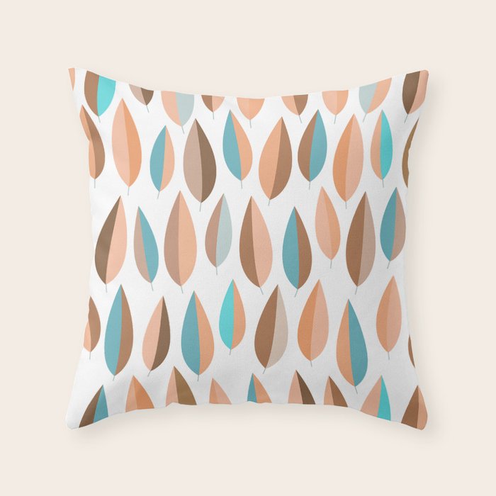 Mid Mod Dancing Leaf Pattern in earthy Peach & Jade Throw Pillow Gallery Image 1