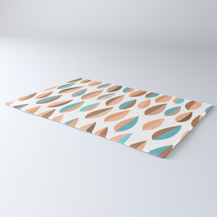 Mid Mod Dancing Leaf Pattern in earthy Peach & Jade Rug Gallery Image 3