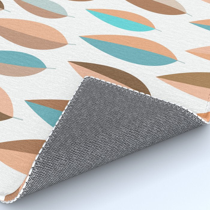 Mid Mod Dancing Leaf Pattern in earthy Peach & Jade Rug Gallery Image 4