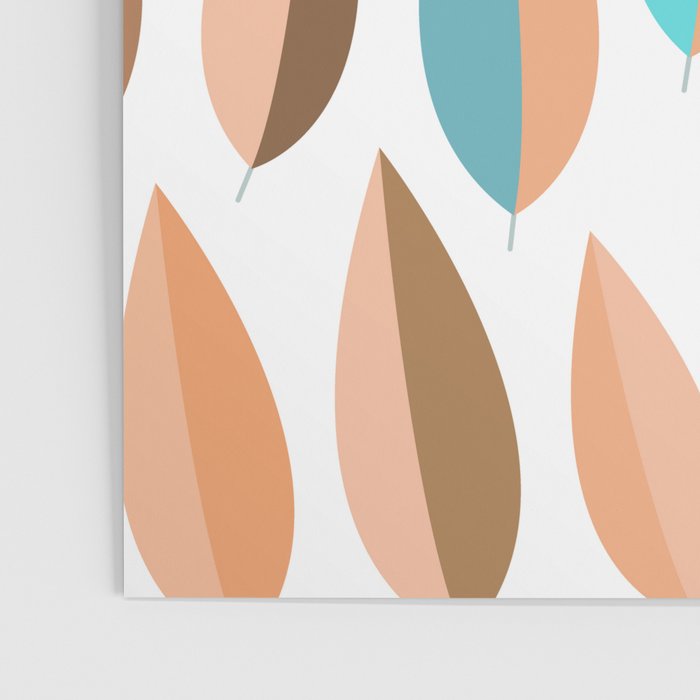 Mid Mod Dancing Leaf Pattern in earthy Peach & Jade Poster Gallery Image 3